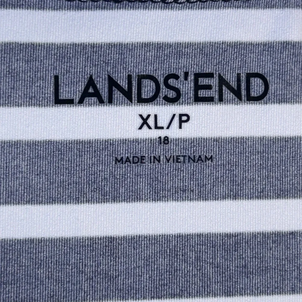 Lands' End Womens XL Petite‎ Navy Blue White Striped Swim Tunic Rash Guard Top